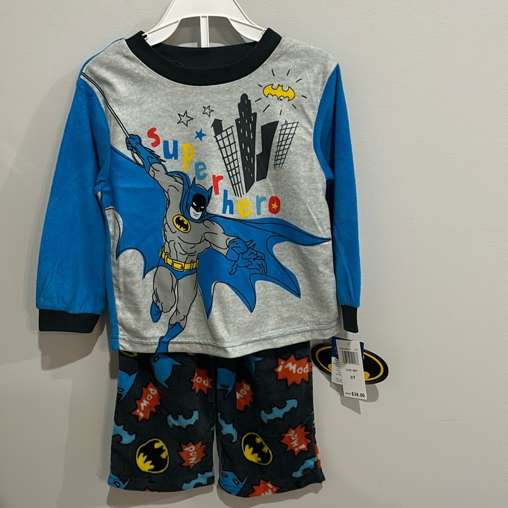 Batman fleece pajama set 3t for kids warm winter